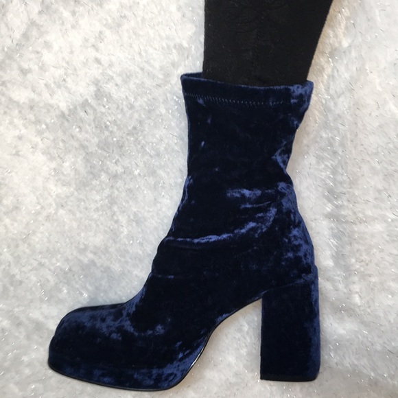 Shoes - blue velvet booties PLATFORMS 8.5
